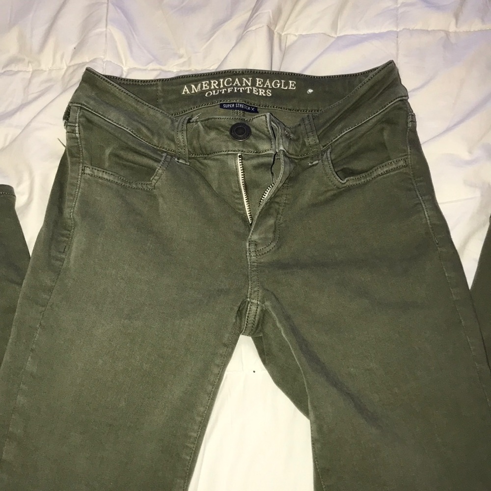 Army green American eagle jeans
